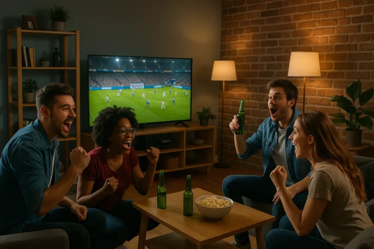 des amis qui regardent le programme tv de la ligue 1